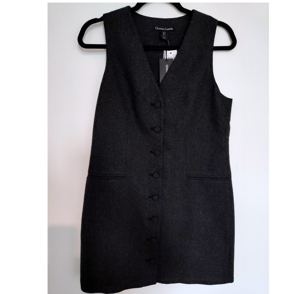 Christian Lacroix Grey Tweed Wool Blend Vest Dress Button Front NWT Small